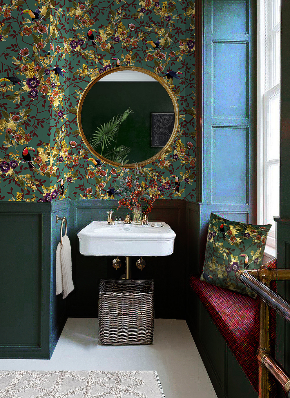 View 7 Emerald Green Bathroom Wallpaper